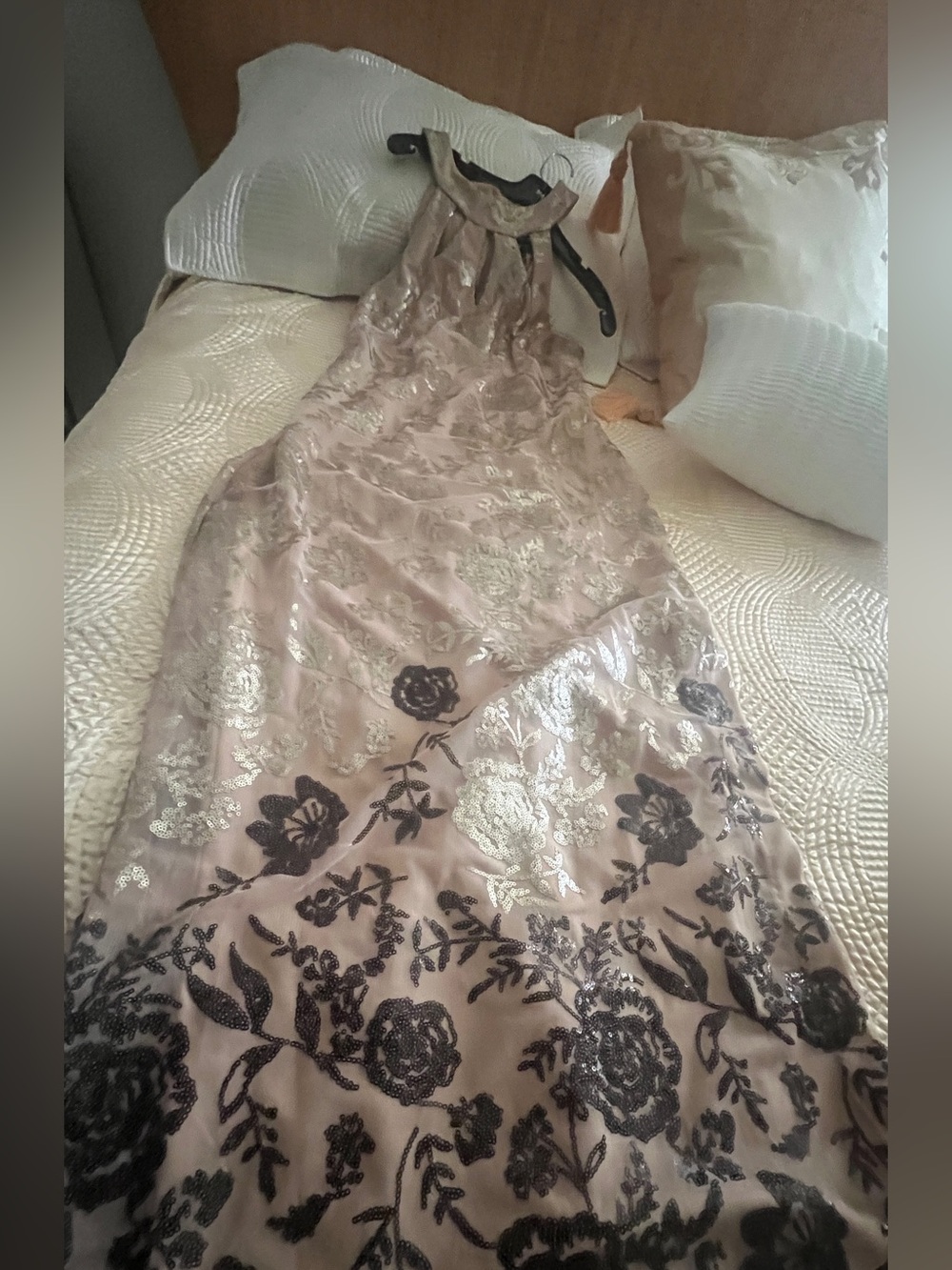 Scarlett Blush Pink Metallic Floral  Gown